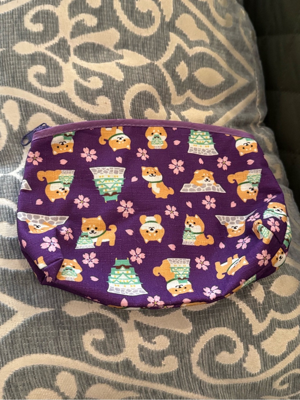 Purple Shiba Inu Kids Zip Pouch - Cute Dog Print